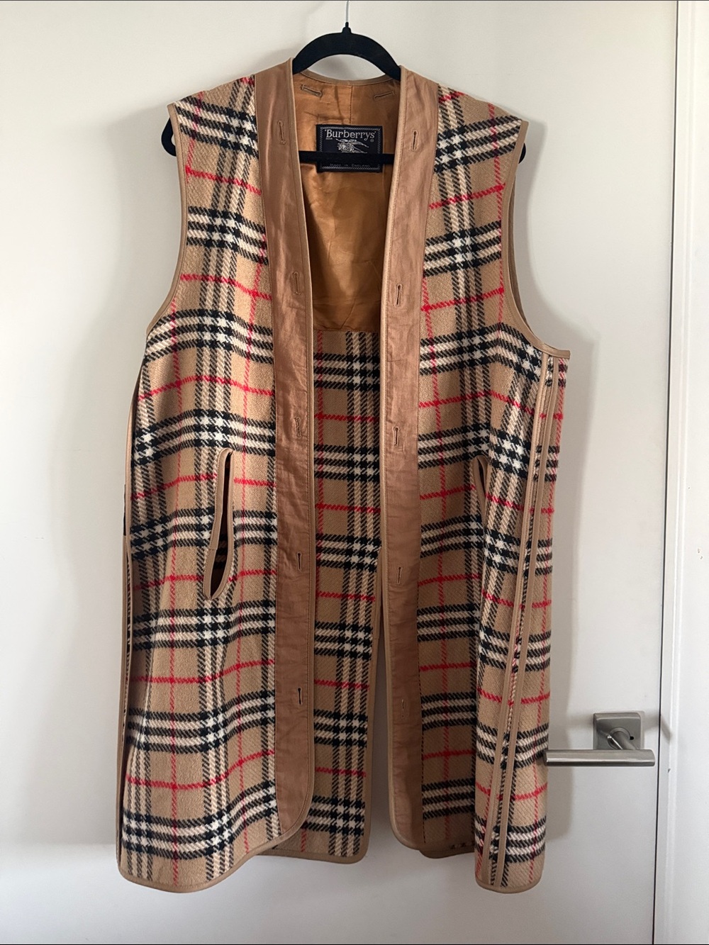 Burberry Beige Trench coat liner insert Nova Check Long Wool Vest with Tan Trim